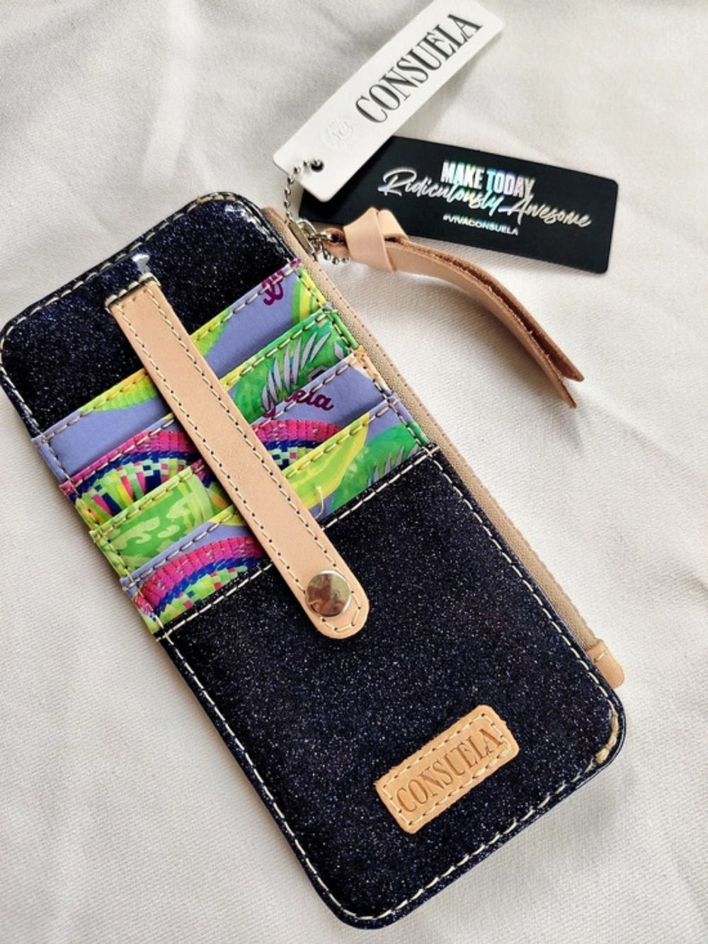 Consuela Shine Slim Wallet Color Block Wristlet Wallet in Blue & Green NWT